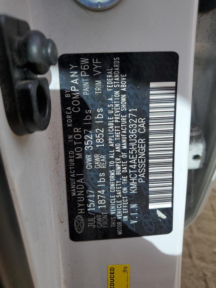 2017 Hyundai Accent VIN KMHCT4AE5HU363271 Copart auction photo, front end damage thumbnail 12