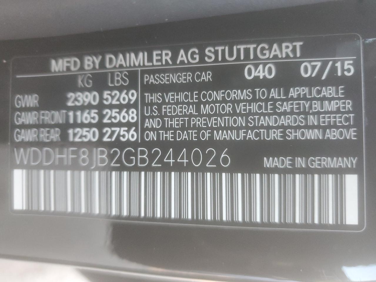 2016 Mercedes-Benz E-klasse VIN WDDHF8JB2GB244026 Copart auction photo, front end damage thumbnail 15