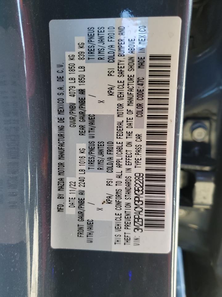 2023 Mazda 3 VIN 3MZBPACM3PM352289 Copart auction photo, front end / minor dent/scratches damage thumbnail 12