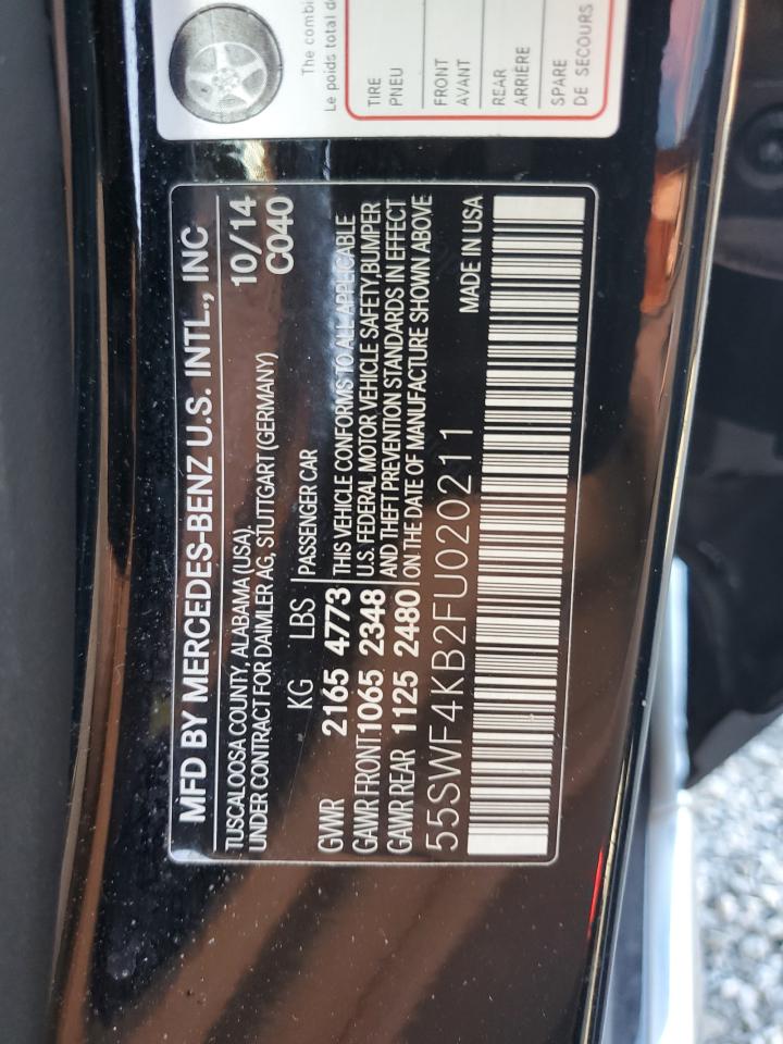 2015 Mercedes-Benz C-klasse VIN 55SWF4KB2FU020211 Copart auction photo, front end damage thumbnail 12