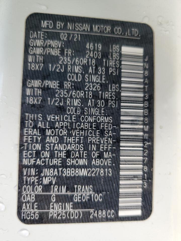 2021 Nissan Rogue VIN JN8AT3BB8MW227813 Copart auction photo, front end damage thumbnail 13