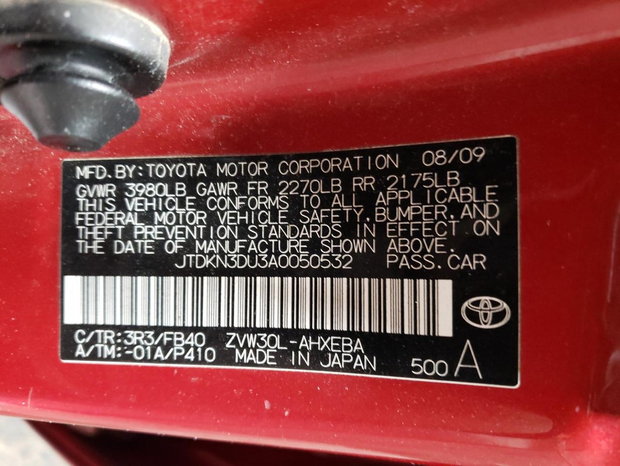 2010 Toyota Prius VIN JTDKN3DU3A0050532 Copart auction photo, all over damage thumbnail 13