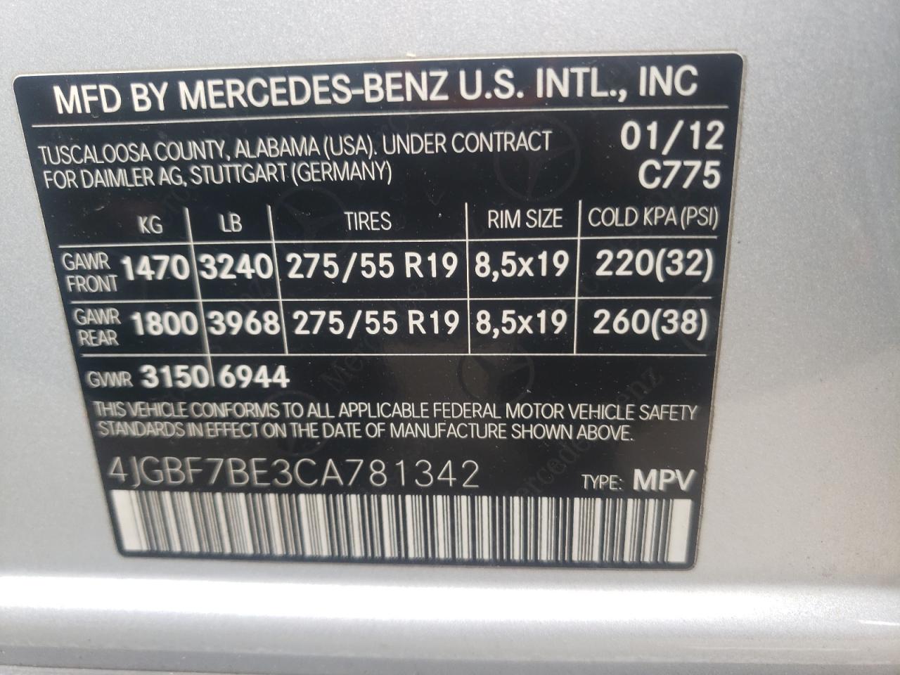 2012 Mercedes-Benz GL-klasse VIN 4JGBF7BE3CA781342 Copart auction photo, minor dent/scratches damage thumbnail 13