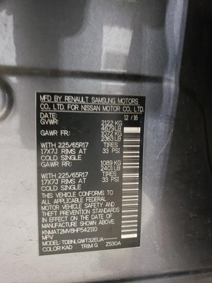 2017 Nissan Rogue VIN KNMAT2MV8HP542110 Copart auction photo, hail damage thumbnail 14