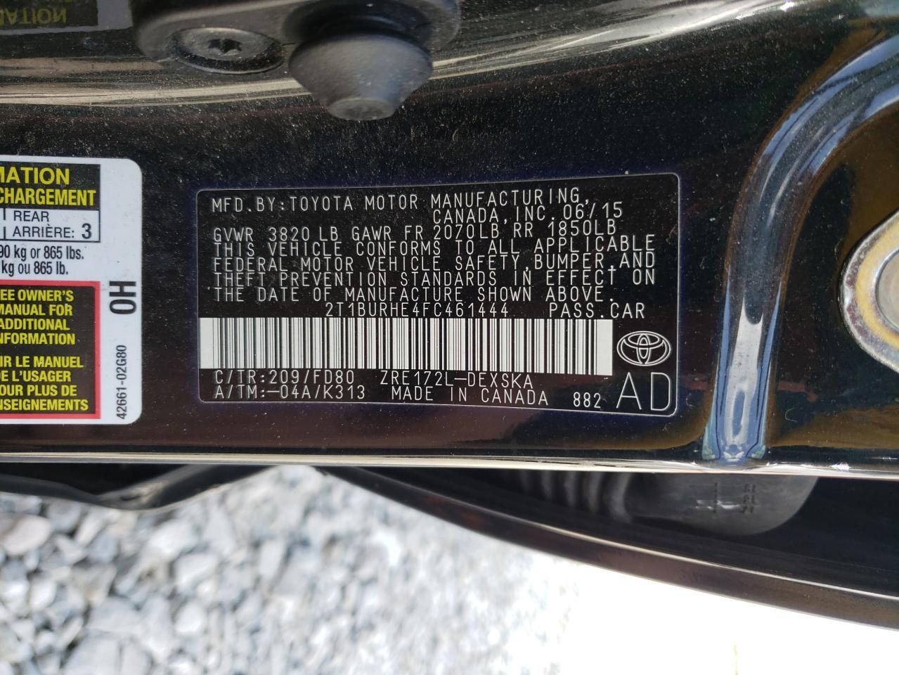 2015 Toyota Corolla VIN 2T1BURHE4FC461444 Copart auction photo, side / undercarriage damage thumbnail 12