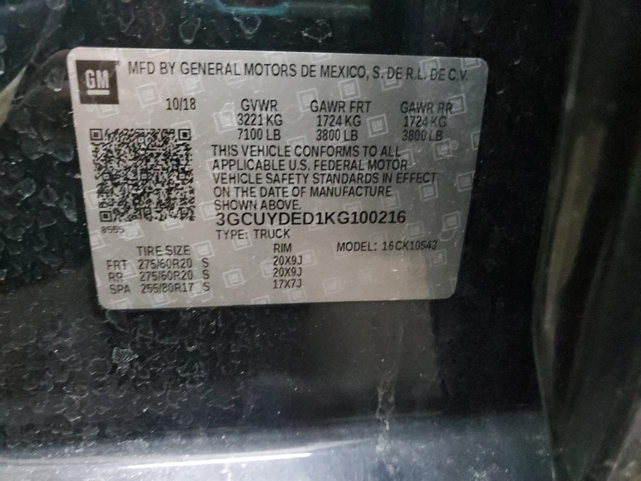 2019 Chevrolet Silverado VIN 3GCUYDED1KG100216 Copart auction photo, front end damage thumbnail 12