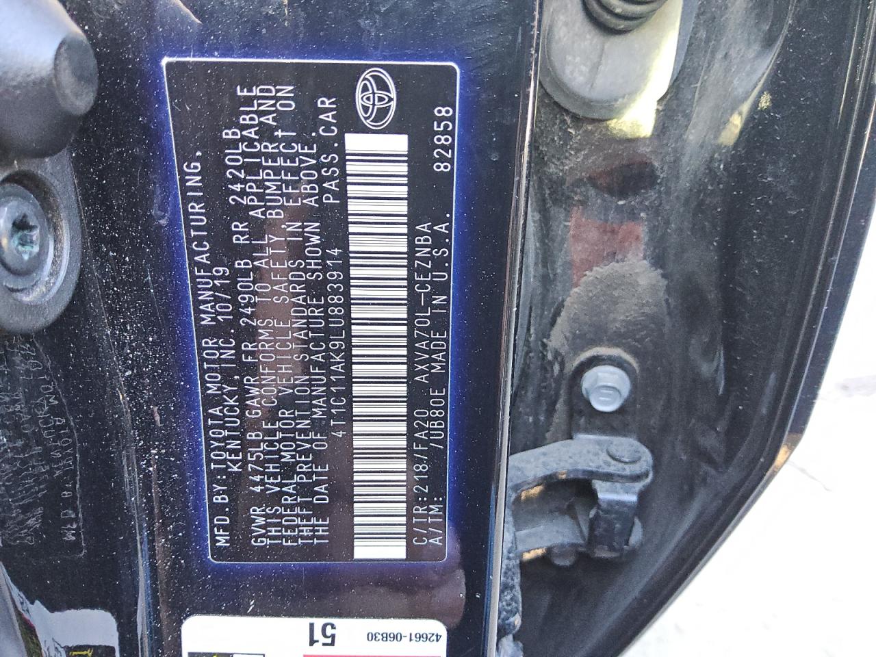 2020 Toyota Camry VIN 4T1C11AK9LU883914 Copart auction photo, front end damage thumbnail 12