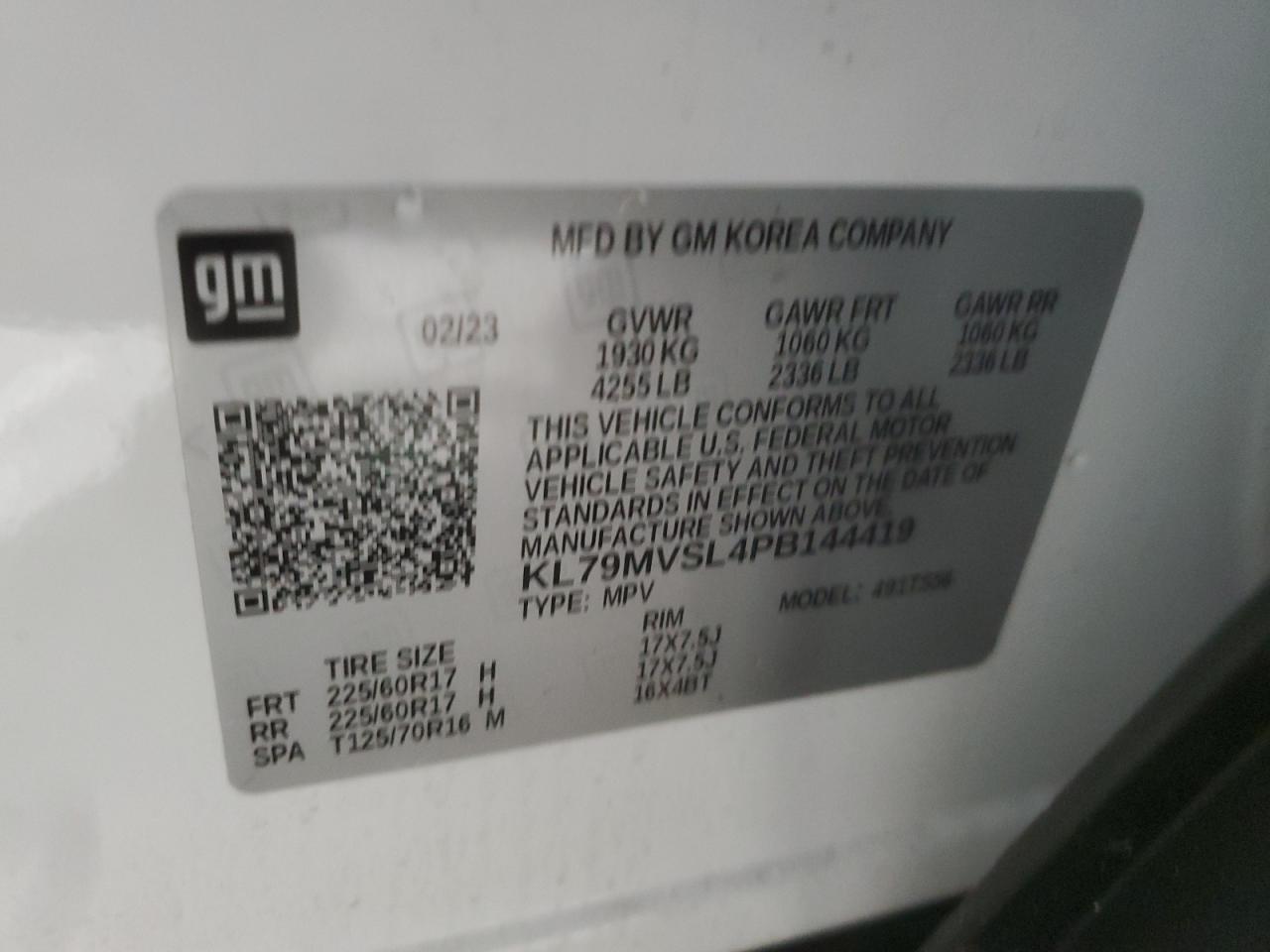 2023 Chevrolet TrailBlazer VIN KL79MVSL4PB144419 Copart auction photo, front end damage thumbnail 16