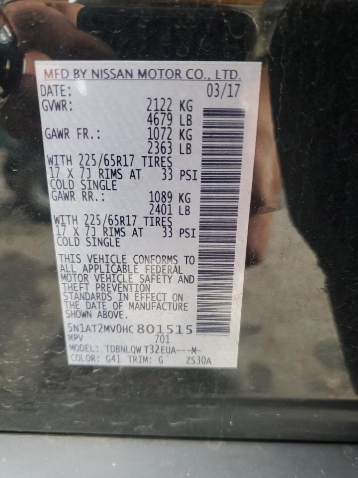 2017 Nissan Rogue VIN 5N1AT2MV0HC801515 Copart auction photo, rear end / minor dent/scratches damage thumbnail 14