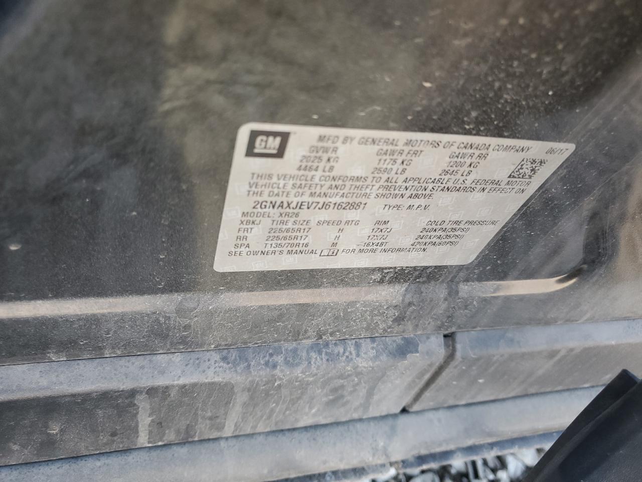 2018 Chevrolet Equinox VIN 2GNAXJEV7J6162881 Copart auction photo, front end damage thumbnail 13