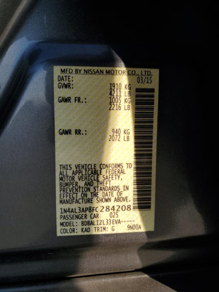 2015 Nissan Altima VIN 1N4AL3AP8FC284208 Copart auction photo, rear end damage thumbnail 12