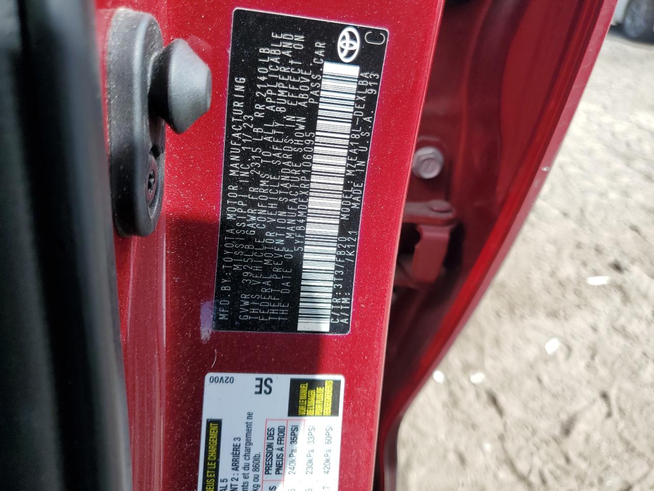 2024 Toyota Corolla VIN 5YFB4MDEXRP106095 Copart auction photo, side damage thumbnail 12
