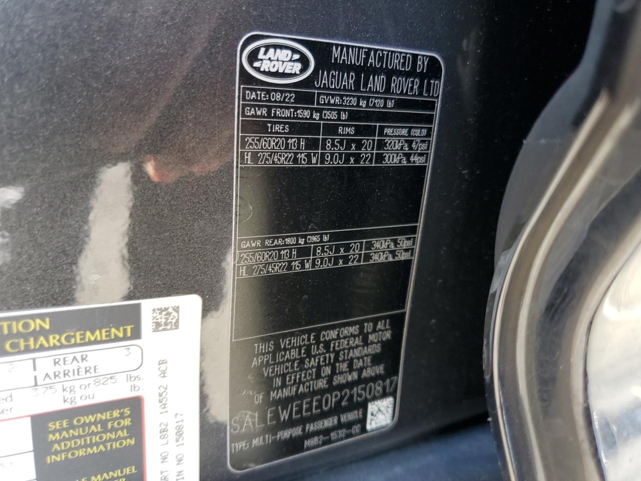 2023 Land Rover Defender VIN SALEWEEE0P2150817 Copart auction photo, rear end / minor dent/scratches damage thumbnail 16