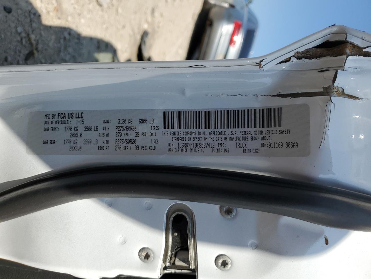 2015 Dodge RAM VIN 1C6RR7MT9FS587412 Copart auction photo, front end / rear end damage thumbnail 13