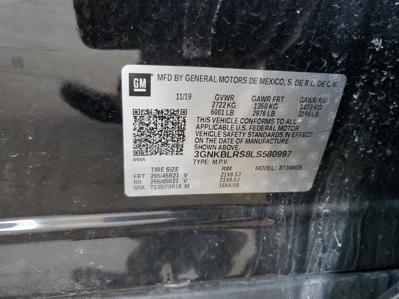 2020 Chevrolet Blazer VIN 3GNKBLRS8LS580997 Copart auction photo, front end / side damage thumbnail 13