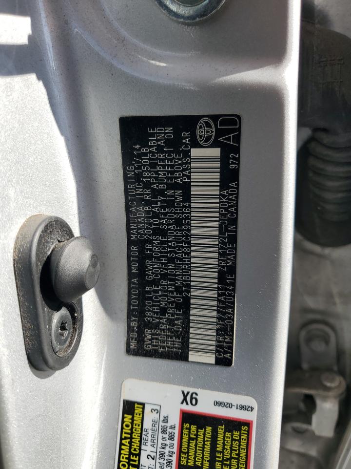 2015 Toyota Corolla VIN 2T1BURHE8FC295364 Copart auction photo, front end / rear end damage thumbnail 13