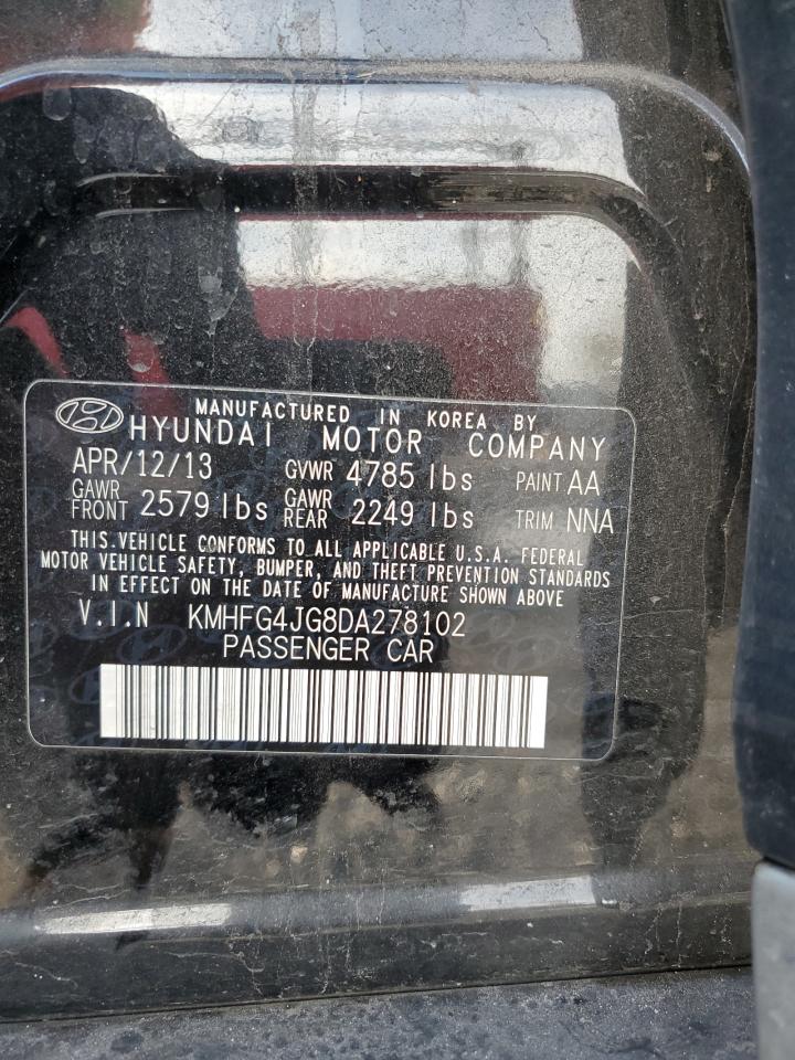 2013 Hyundai Azera VIN KMHFG4JG8DA278102 Copart auction photo, front end damage thumbnail 12