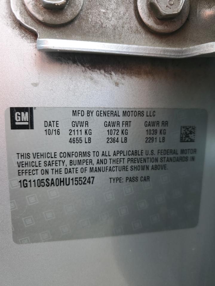2017 Chevrolet Impala VIN 1G1105SA0HU155247 Copart auction photo, rear end damage thumbnail 13