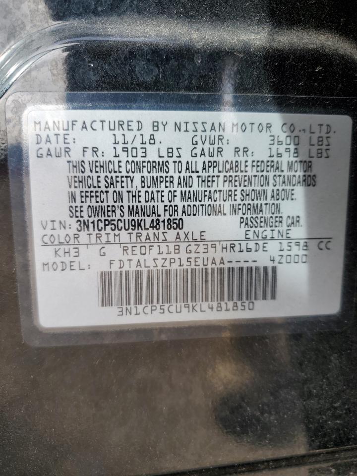 2019 Nissan Kicks VIN 3N1CP5CU9KL481850 Copart auction photo, front end damage thumbnail 12