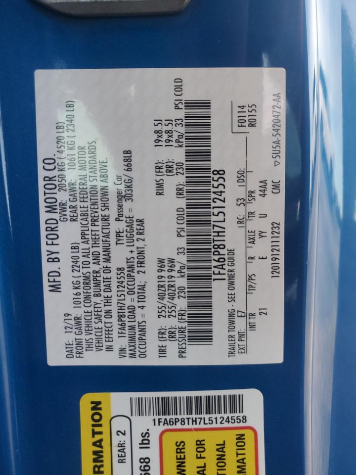 2020 Ford Mustang VIN 1FA6P8TH7L5124558 Copart auction photo, front end damage thumbnail 14