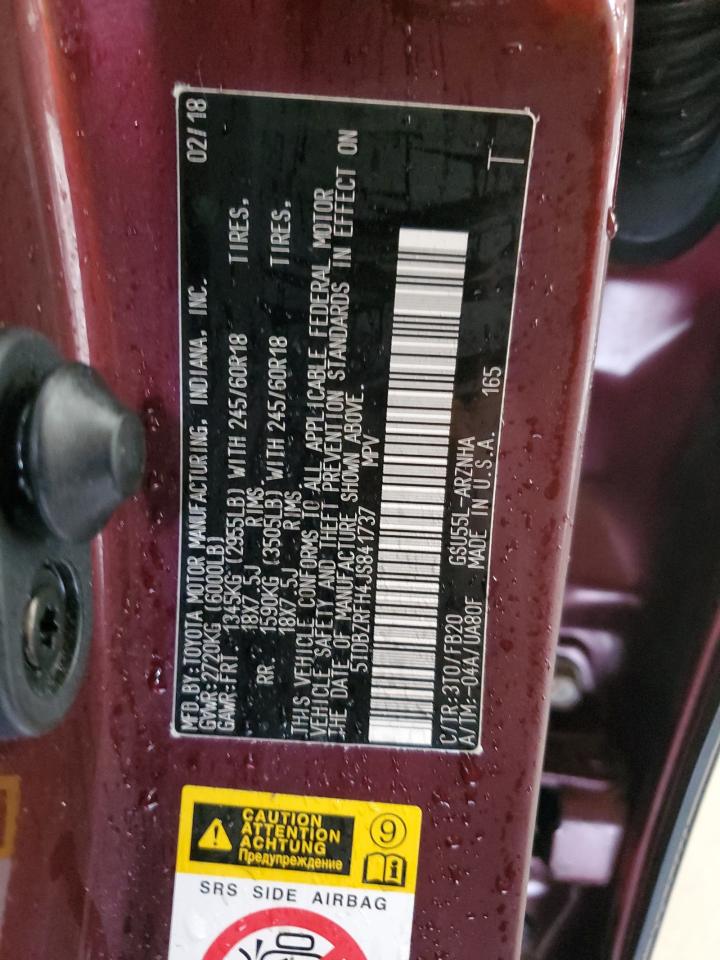 2018 Toyota Highlander VIN 5TDBZRFH4JS841737 Copart auction photo, side / front end damage thumbnail 13