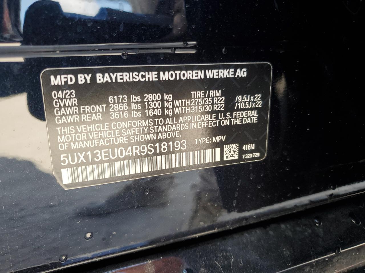 2024 BMW X5 VIN 5UX13EU04R9S18193 Copart auction photo, front end damage thumbnail 14