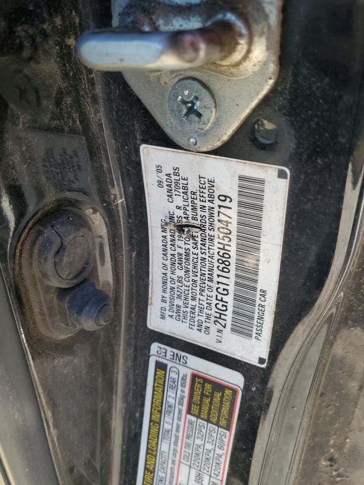 2006 Honda Civic VIN 2HGFG11686H504719 Copart auction photo, all over damage thumbnail 12