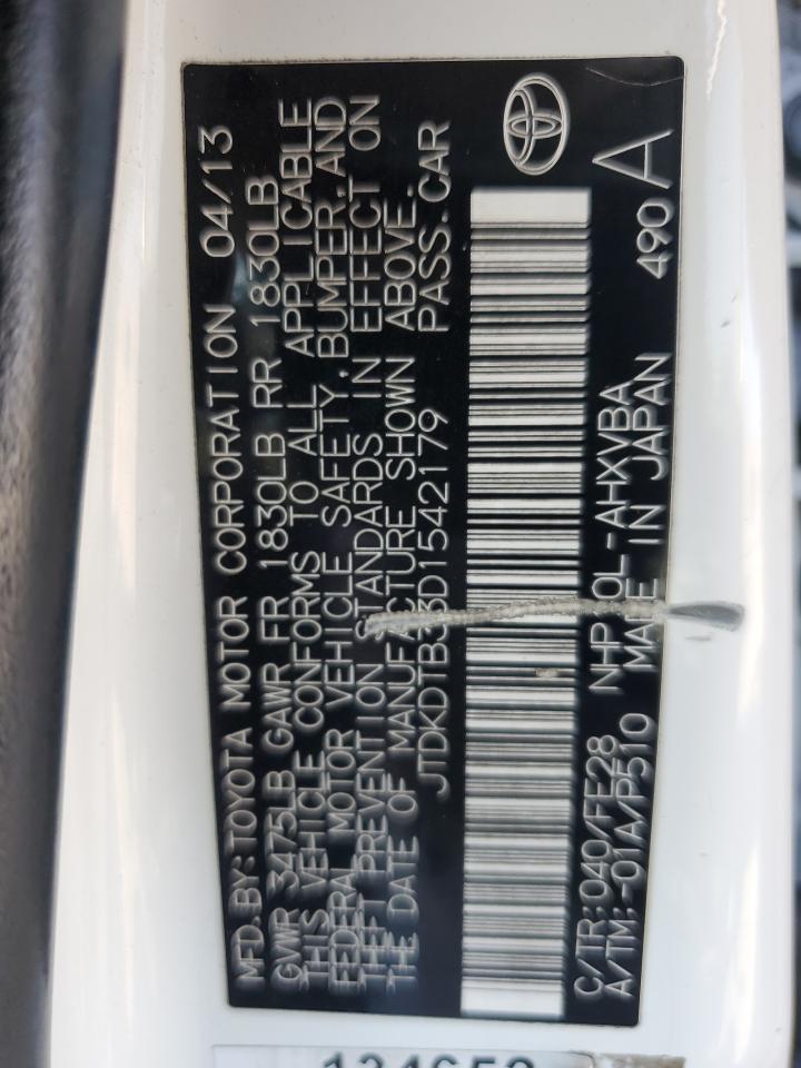 2013 Toyota Prius VIN JTDKDTB33D1542179 Copart auction photo, front end / rear end damage thumbnail 15
