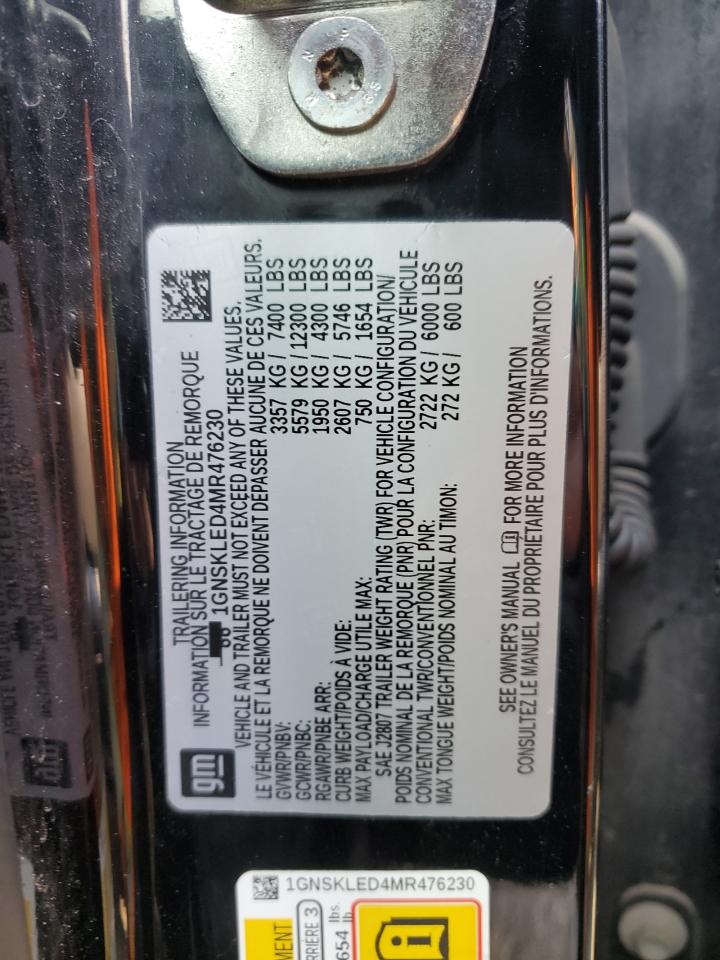 2021 Chevrolet Tahoe VIN 1GNSKLED4MR476230 Copart auction photo, front end / frame damage damage thumbnail 13