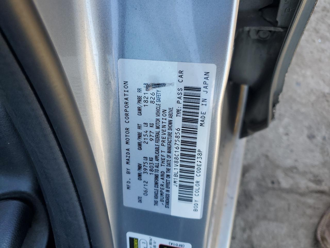 2012 Mazda 3 VIN JM1BL1V88C1675856 Copart auction photo, all over damage thumbnail 14