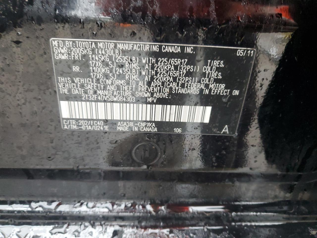 2011 Toyota RAV 4 VIN 2T3ZF4DV5BW084303 Copart auction photo, front end damage thumbnail 15