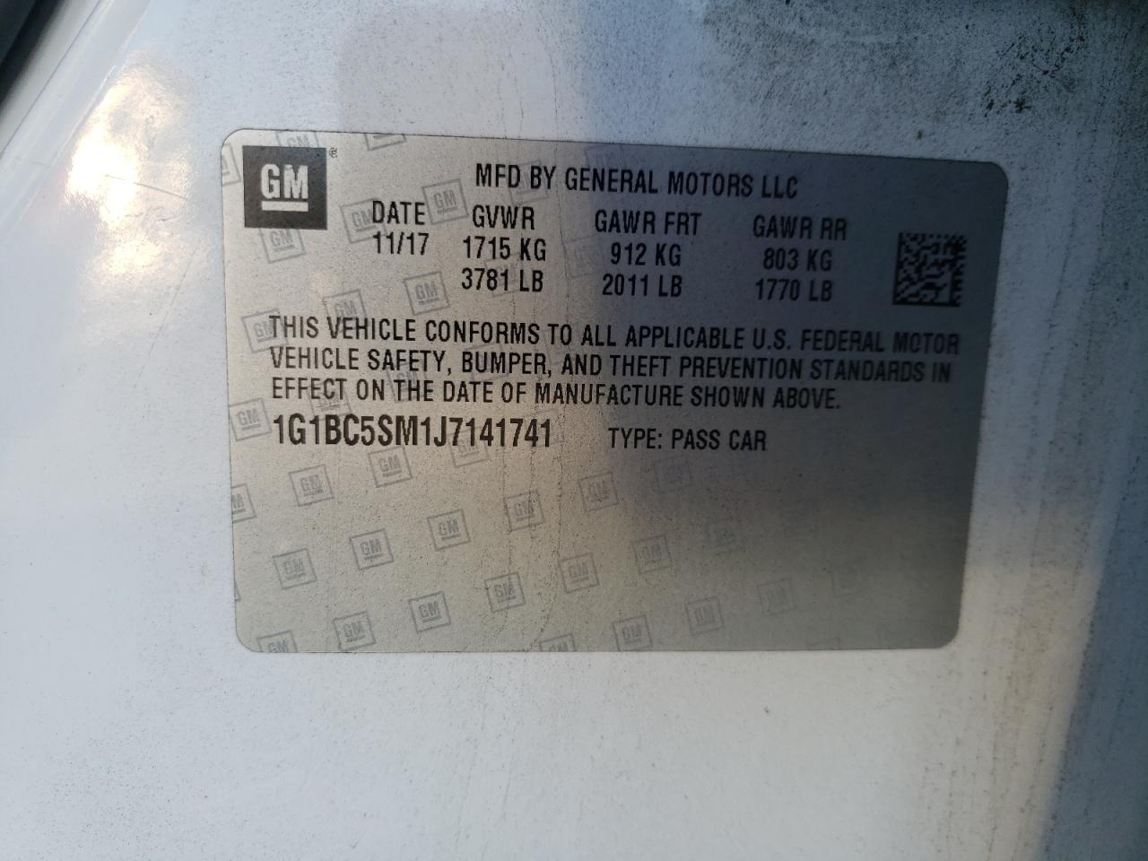 2018 Chevrolet Cruze VIN 1G1BC5SM1J7141741 Copart auction photo, front end damage thumbnail 13