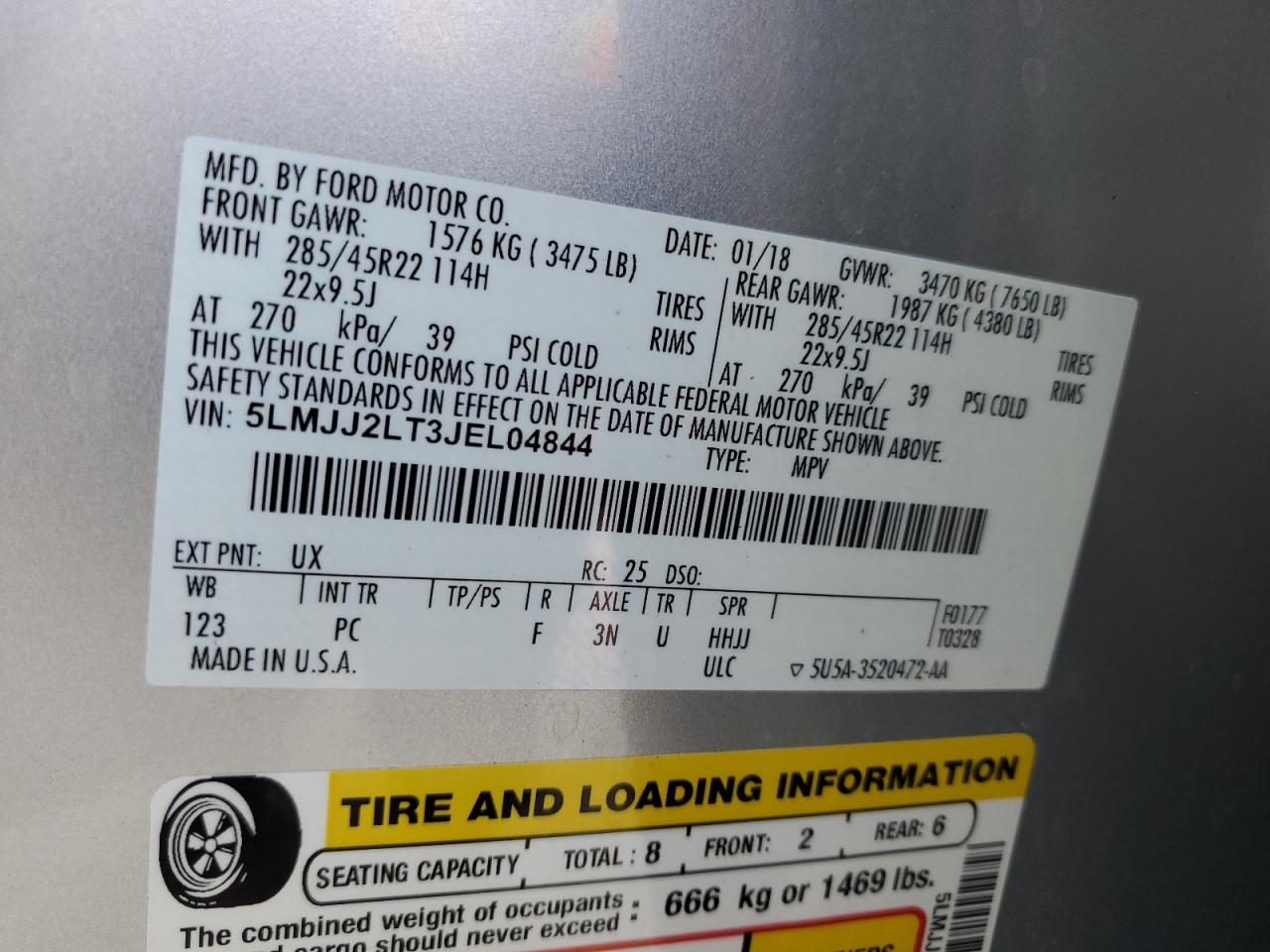 2018 Lincoln Navigator VIN 5LMJJ2LT3JEL04844 Copart auction photo, water/flood damage thumbnail 14