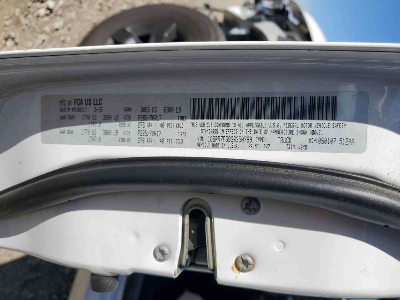 2016 RAM 1500 VIN 1C6RR7FG9GS350789 Copart auction photo, front end / side damage thumbnail 13