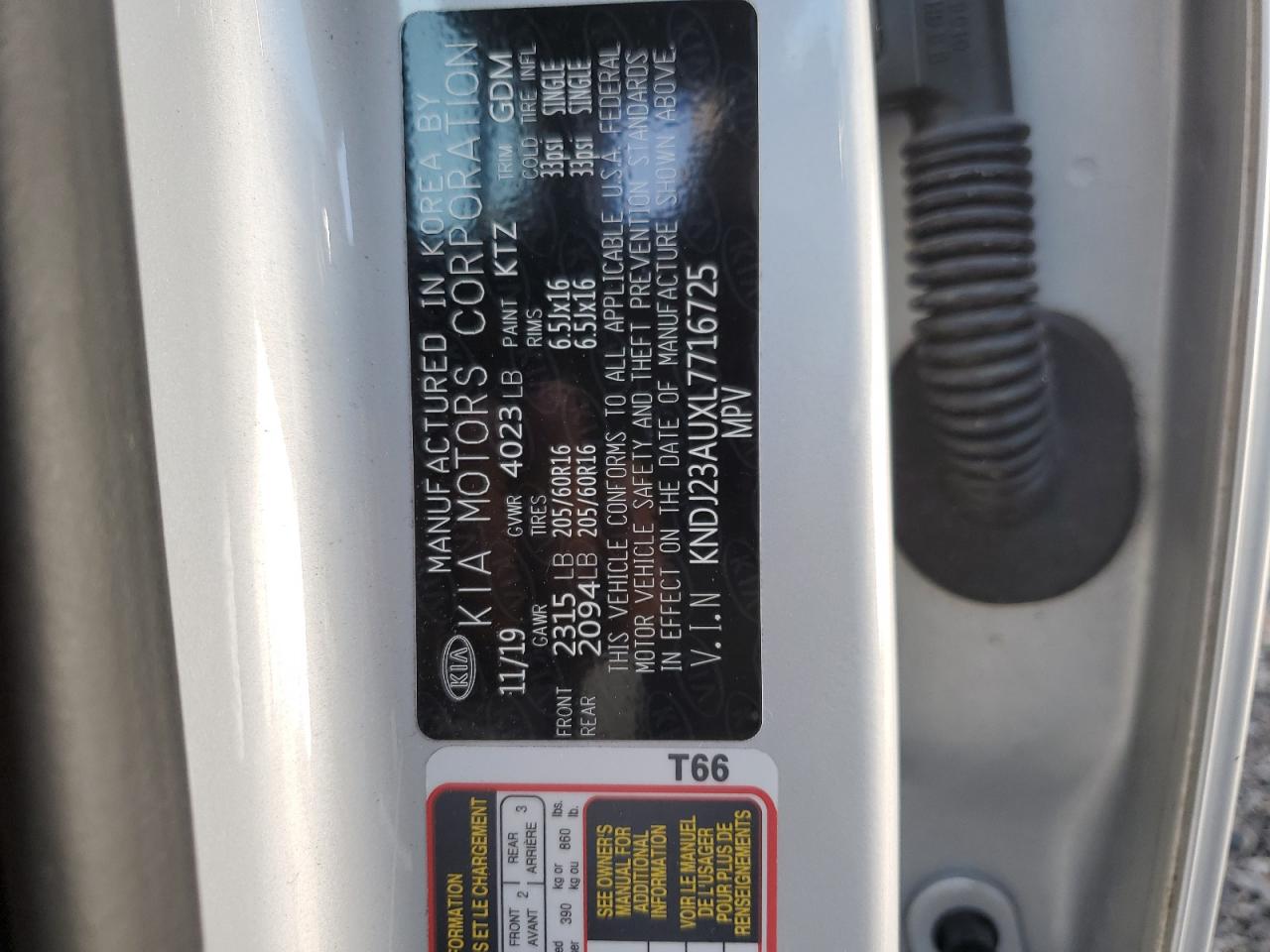 2020 KIA Soul VIN KNDJ23AUXL7716725 Copart auction photo, rear end damage thumbnail 14