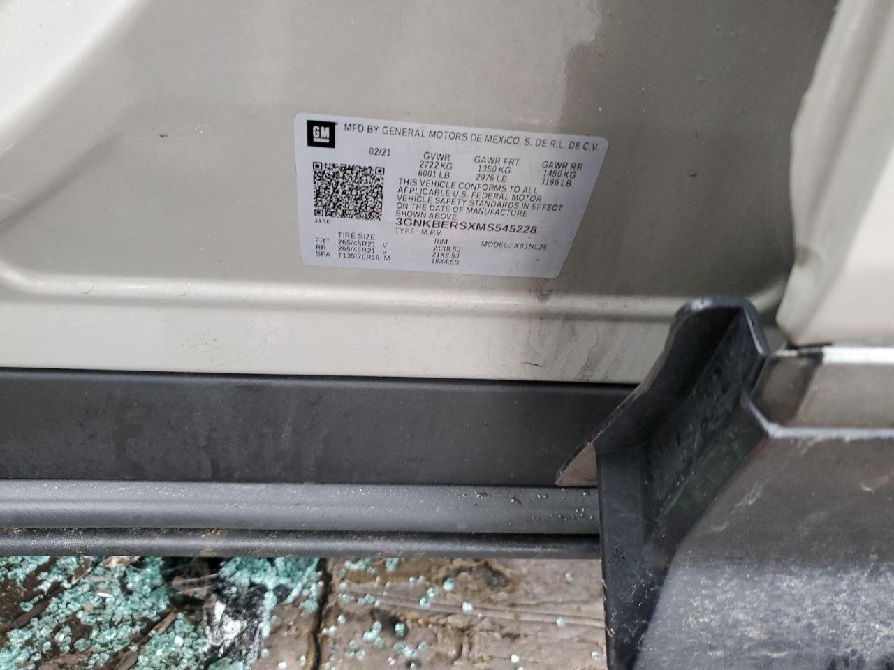 2021 Chevrolet Blazer VIN 3GNKBERSXMS545228 Copart auction photo, undercarriage / rear end damage thumbnail 15