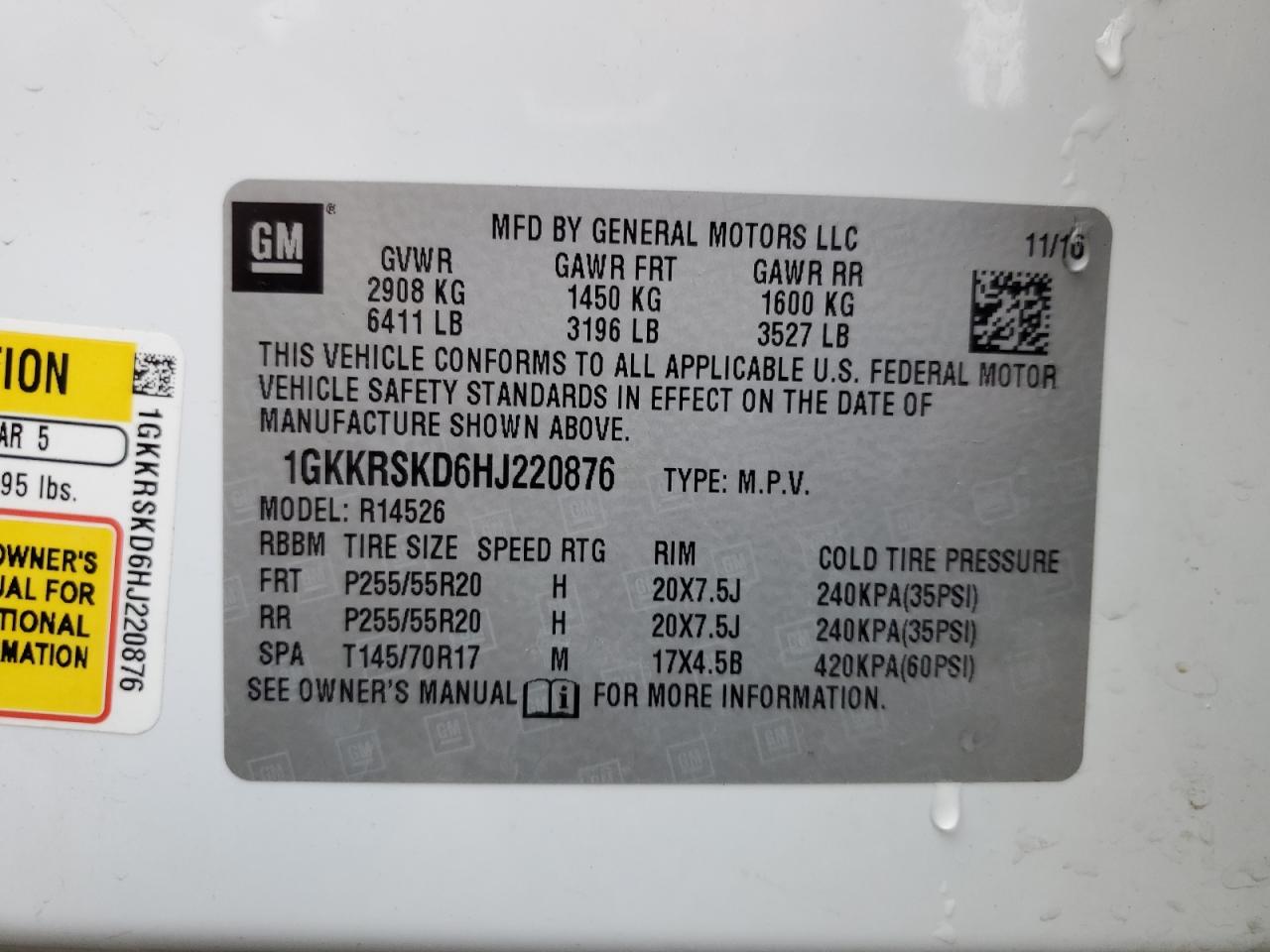 2017 GMC Acadia VIN 1GKKRSKD6HJ220876 Copart auction photo, front end damage thumbnail 15