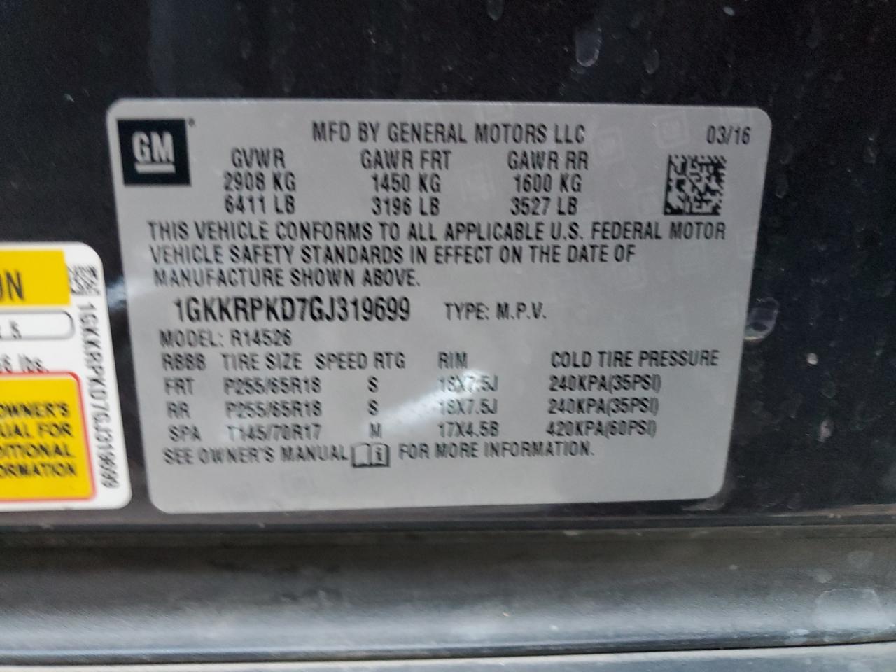 2016 GMC Acadia VIN 1GKKRPKD7GJ319699 Copart auction photo, undercarriage / front end damage thumbnail 14