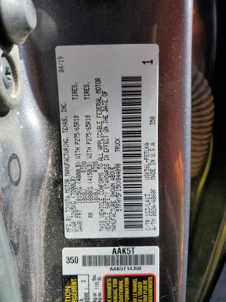 2019 Toyota Tundra VIN 5TFHY5F15KX844098 Copart auction photo, rear end damage thumbnail 12