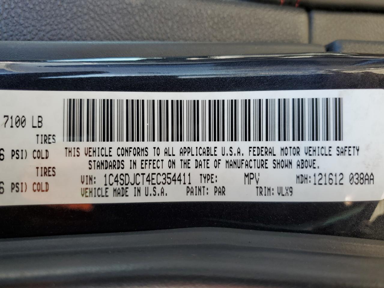 2014 Dodge Durango VIN 1C4SDJCT4EC354411 Copart auction photo, front end / side damage thumbnail 14