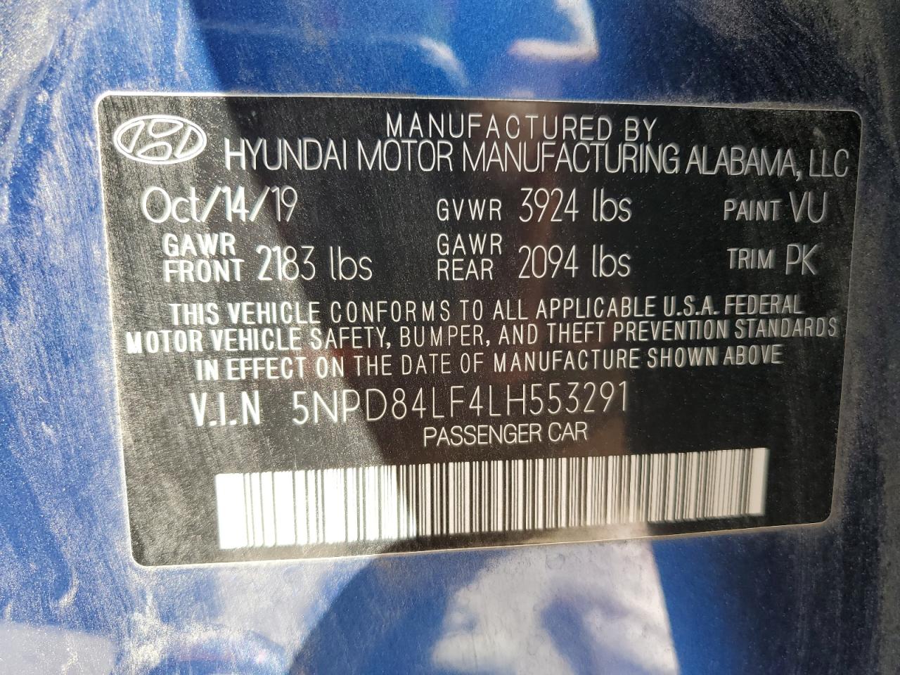 2020 Hyundai Elantra VIN 5NPD84LF4LH553291 Copart auction photo, undercarriage / front end damage thumbnail 13