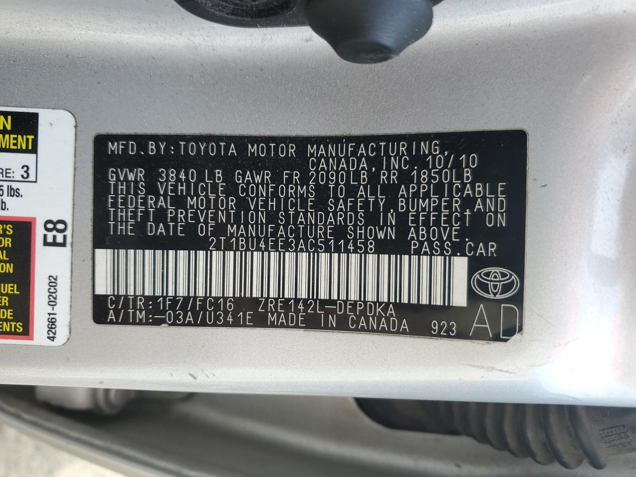 2010 Toyota Corolla VIN 2T1BU4EE3AC511458 Copart auction photo, front end / mechanical damage thumbnail 14