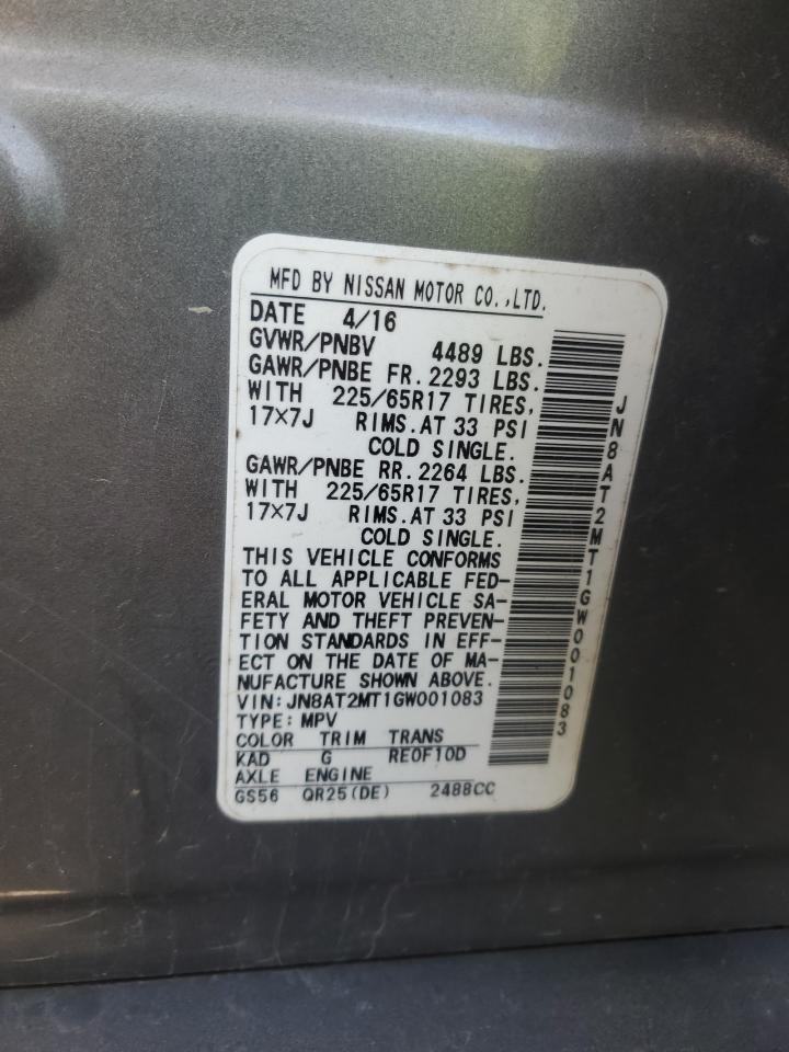 2016 Nissan Rogue VIN JN8AT2MT1GW001083 Copart auction photo, front end / minor dent/scratches damage thumbnail 15