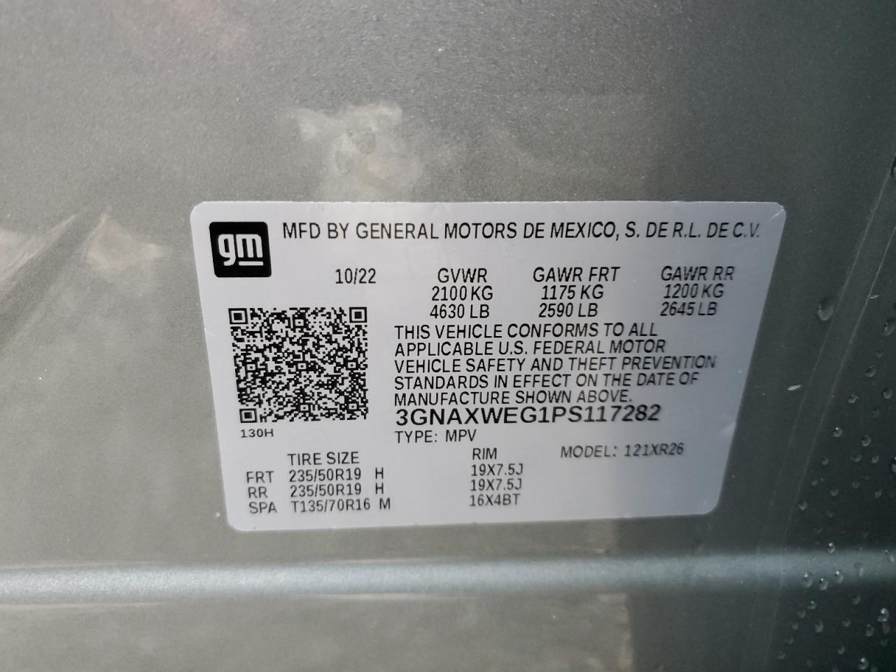 2023 Chevrolet Equinox VIN 3GNAXWEG1PS117282 Copart auction photo, front end damage thumbnail 15
