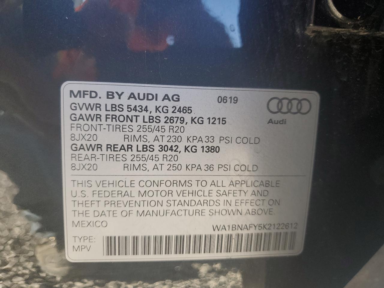 2019 Audi Q5 VIN WA1BNAFY5K2122612 Copart auction photo, side damage thumbnail 15