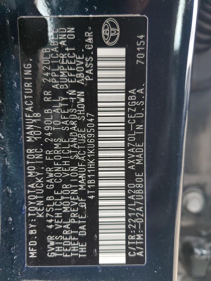 2019 Toyota Camry VIN 4T1B11HK1KU695047 Copart auction photo, front end / minor dent/scratches damage thumbnail 12