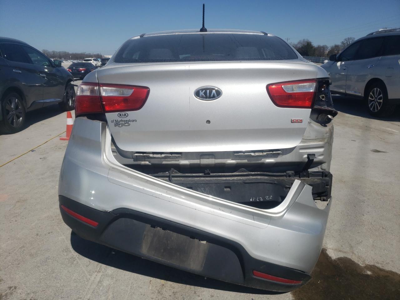 2013 KIA Rio VIN KNADM4A39D6128579 Copart auction photo, rear end damage thumbnail 6