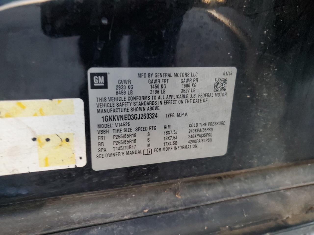 2016 GMC Acadia VIN 1GKKVNED3GJ260324 Copart auction photo, front end / rear end damage thumbnail 13