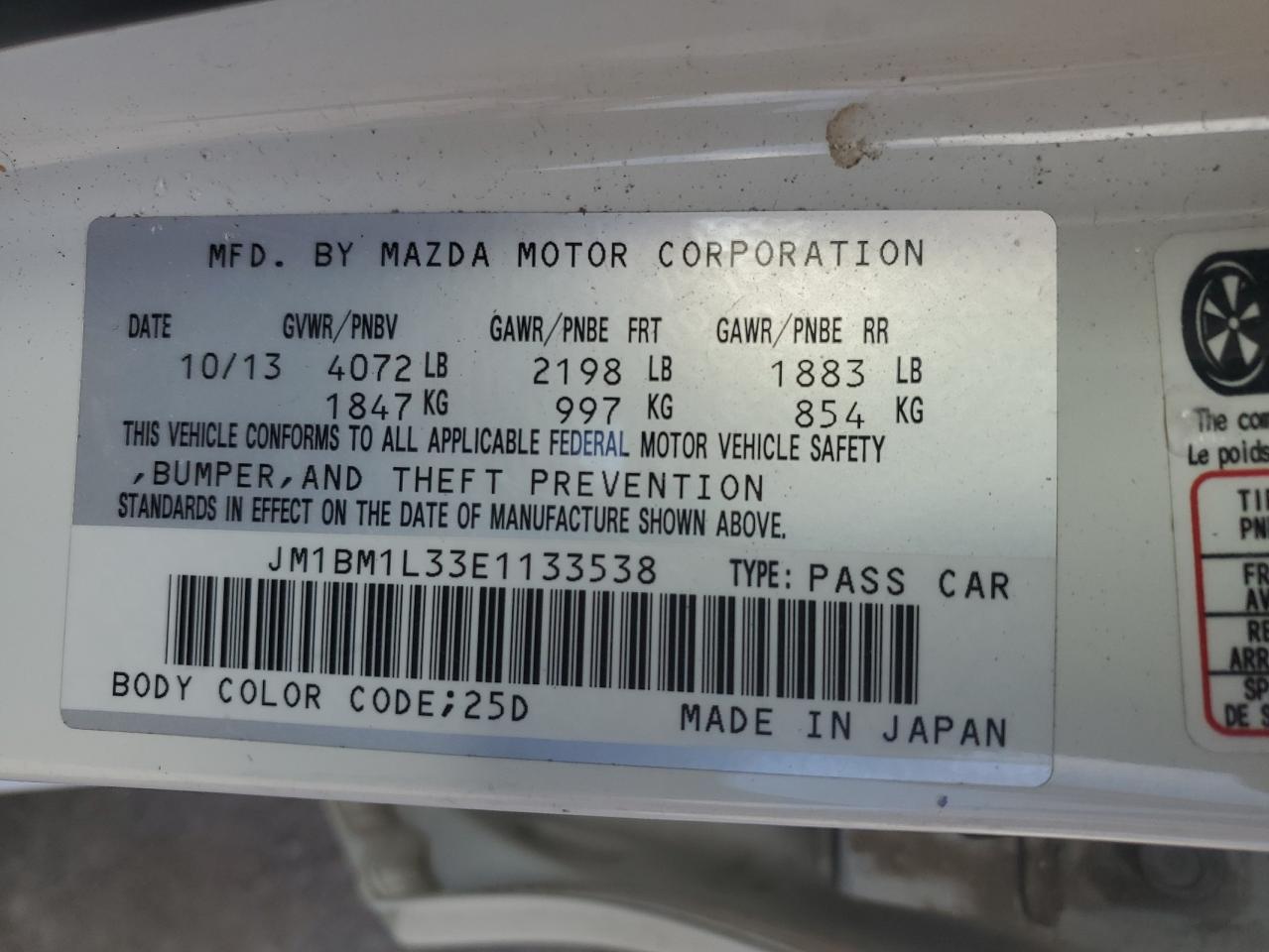 2014 Mazda 3 VIN JM1BM1L33E1133538 Copart auction photo, side / front end damage thumbnail 12