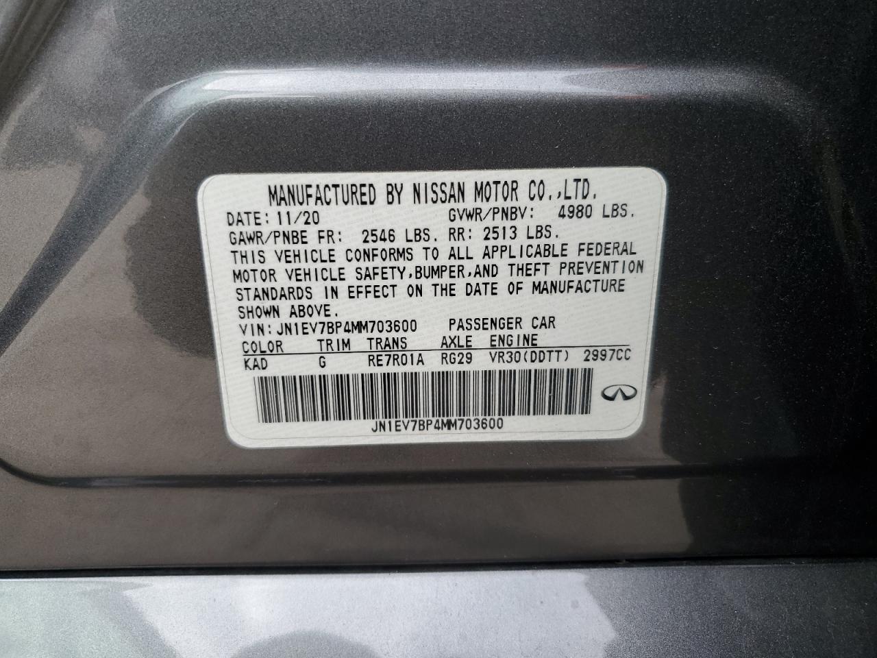 2021 Infiniti Q50 VIN JN1EV7BP4MM703600 Copart auction photo, front end / minor dent/scratches damage thumbnail 12
